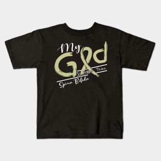 Spina Bifida Awareness My God Is Stronger - In This Family No One Fights Alone Kids T-Shirt